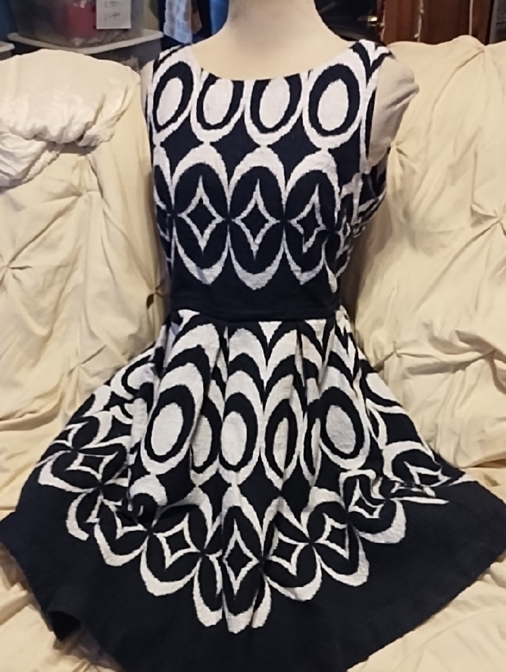 The Limited Navy and White Textured Sleeveless Dress